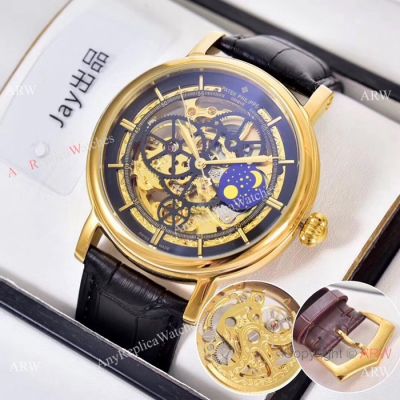 Copy Patek Philippe Skeleton Moon phase Yellow Gold Watches 41MM